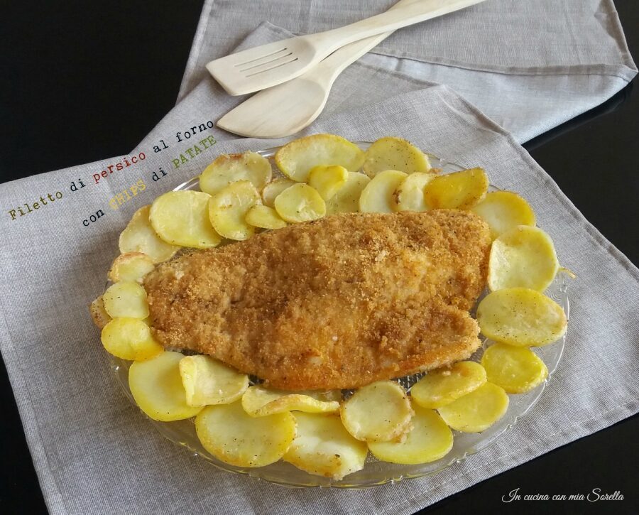 Filetto di persico al forno con chips di patate