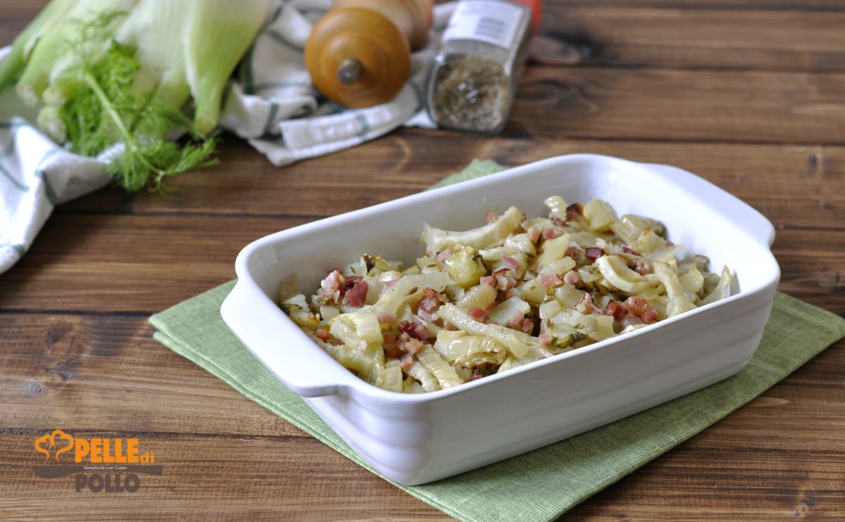 Finocchi al forno con speck e cumino