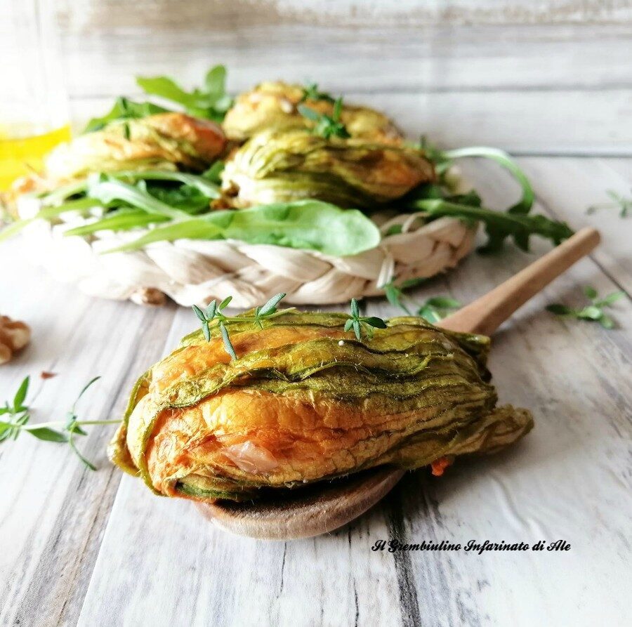 Fiori di zucchina con ricotta e noci