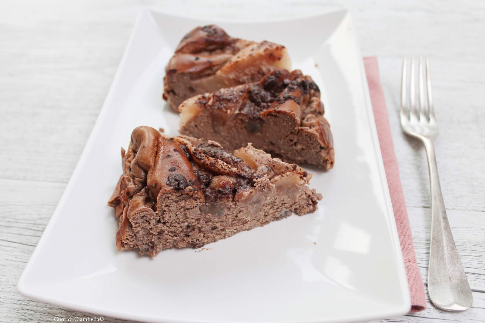Flan di ricotta con pere e cioccolato