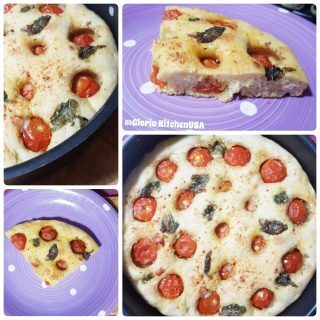 Focaccia alta e morbida con pomodori