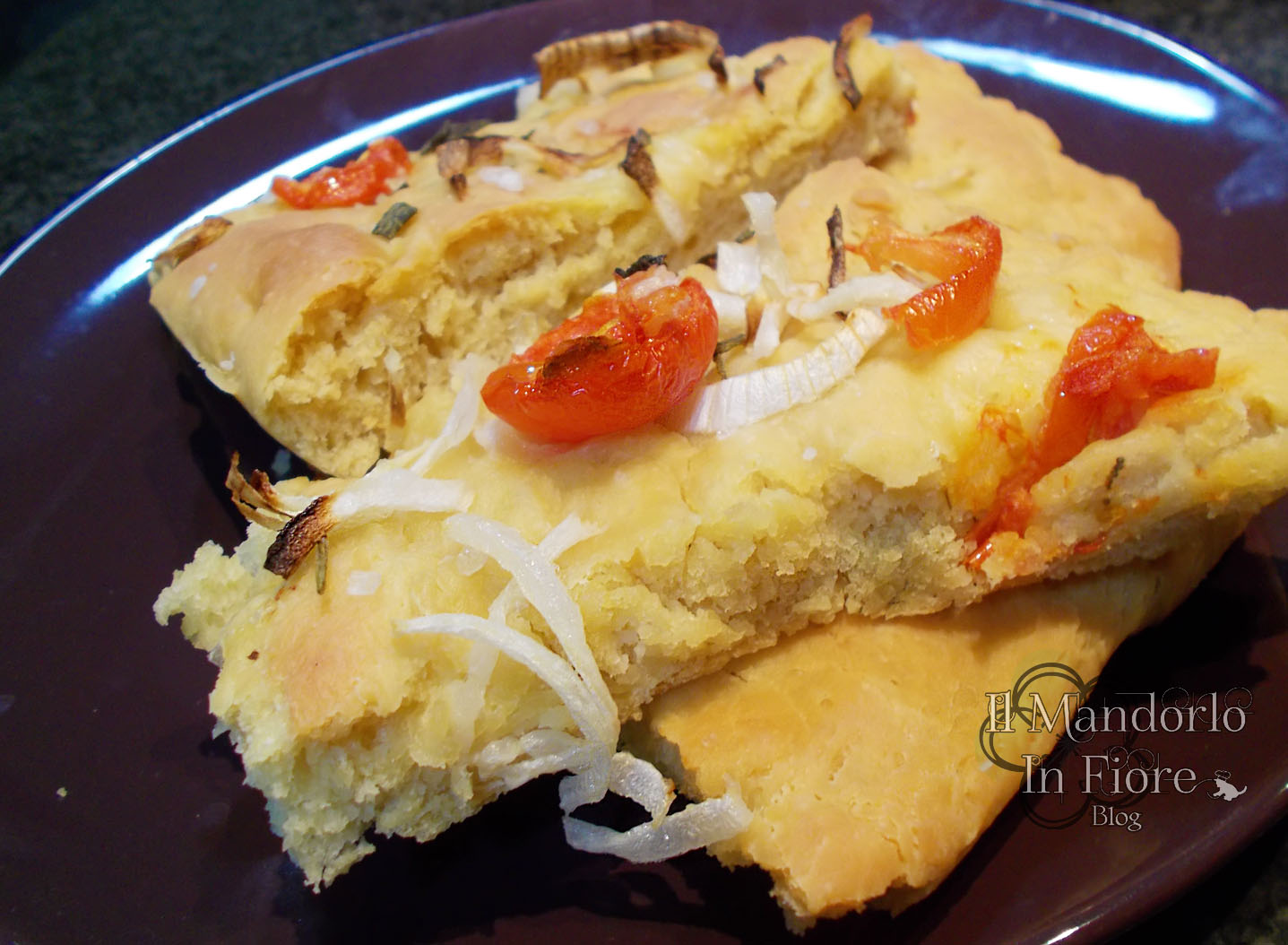 Focaccia con pomodoro e cipolla