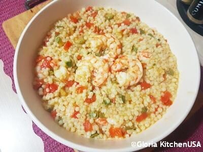 Fregola sarda con mazzancolle e verdure con piccante