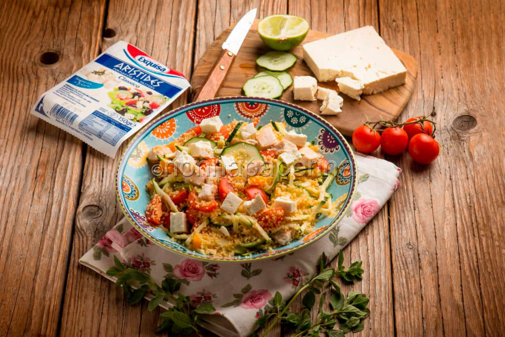 Fresco couscous mediterraneo con formaggio del pastore aristides