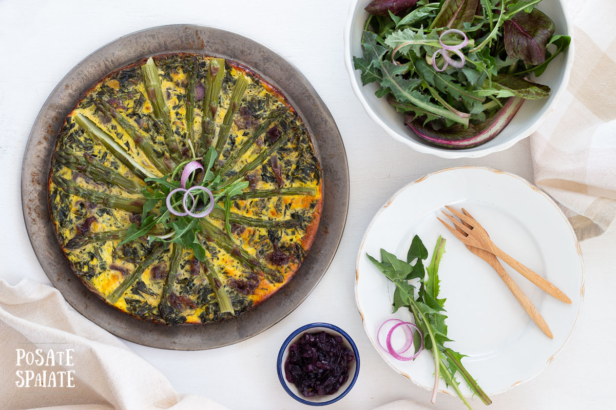 Frittata allo yogurt con tarassaco e cipolle caramellate {ricetta al forno}