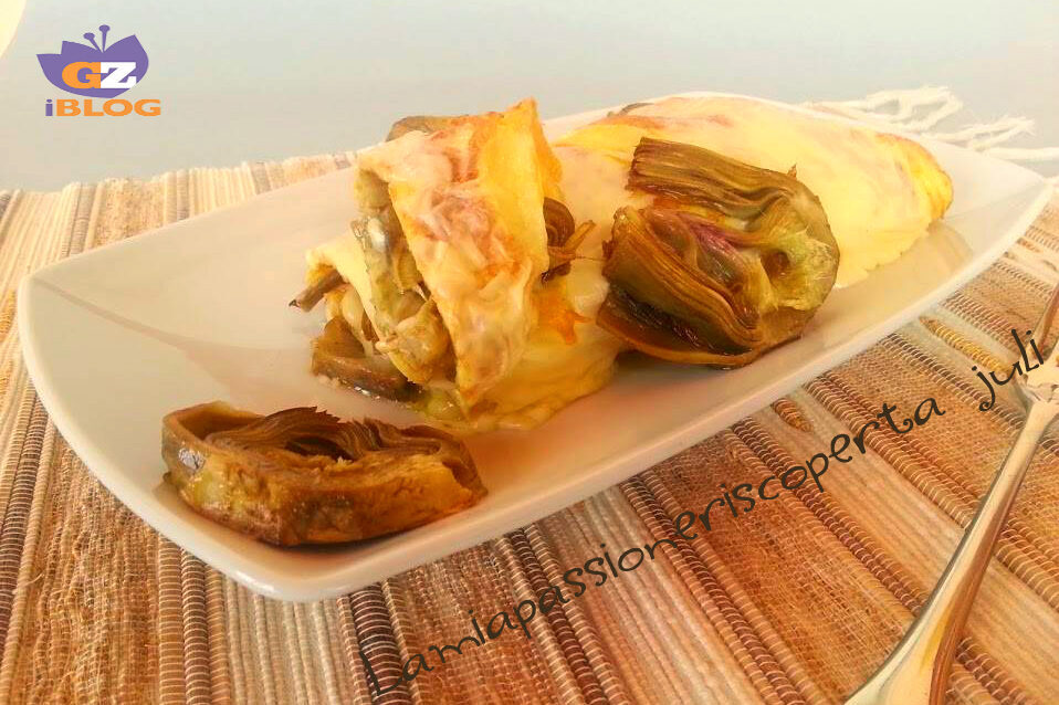 Frittata arrotolata di carciofi e formaggi