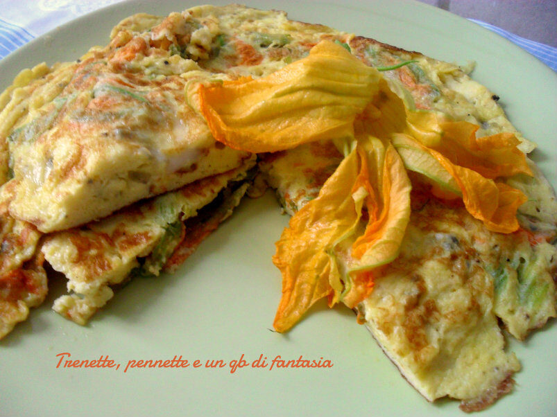 Frittata con fiori di zucca e gorgonzola e ricotta