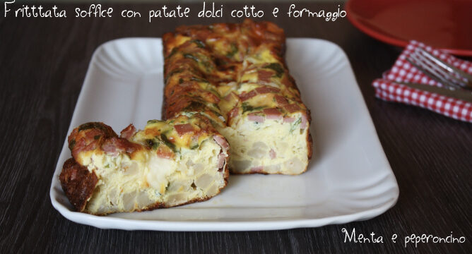 Frittata soffice con patate dolci cotto e formaggio