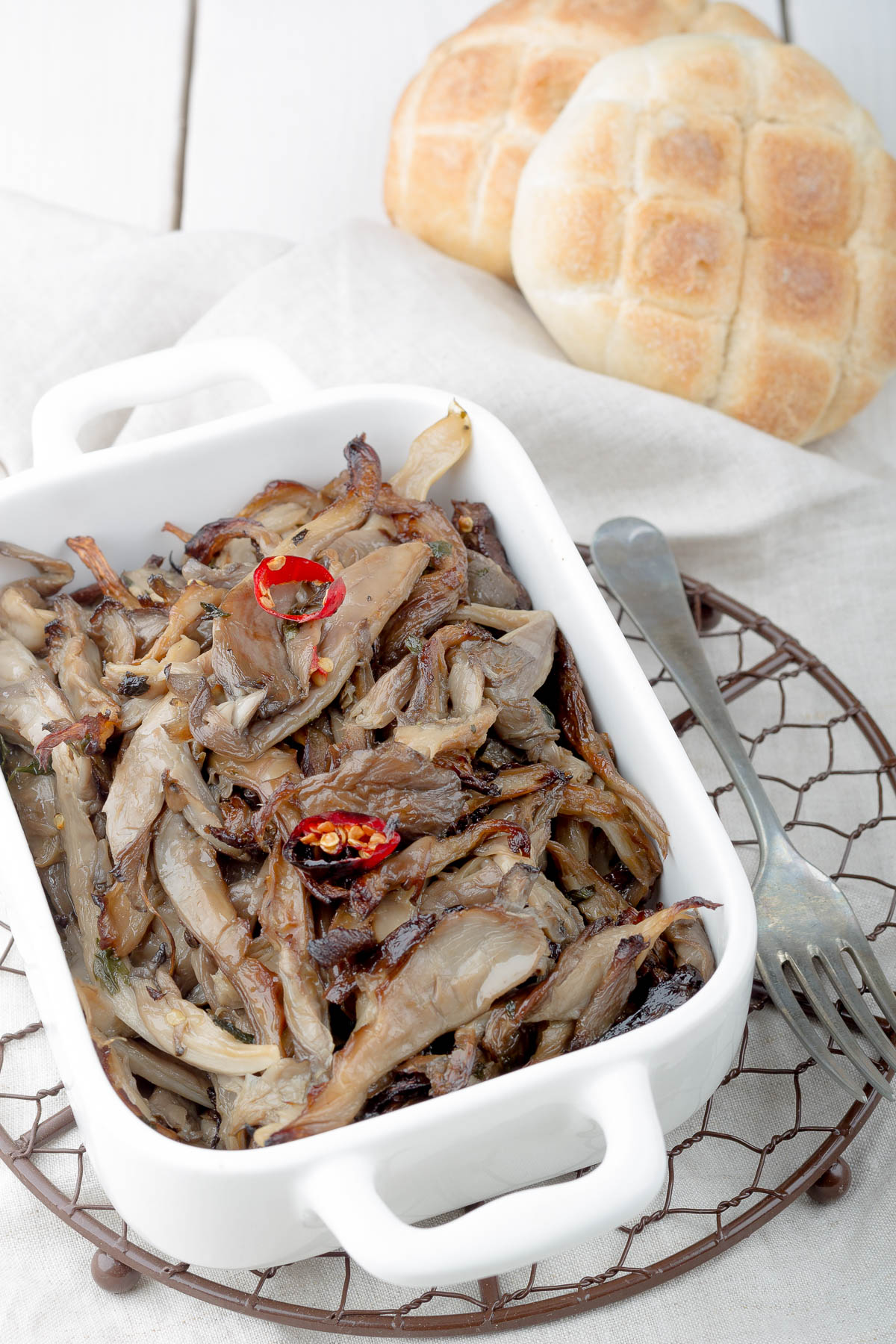 Funghi pleurotus “arruscati” in forno