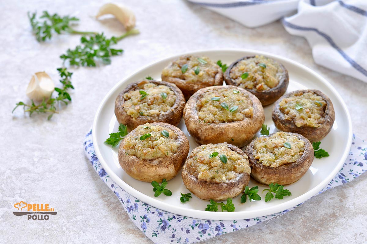 Funghi ripieni gratinati con aglio e prezzemolo