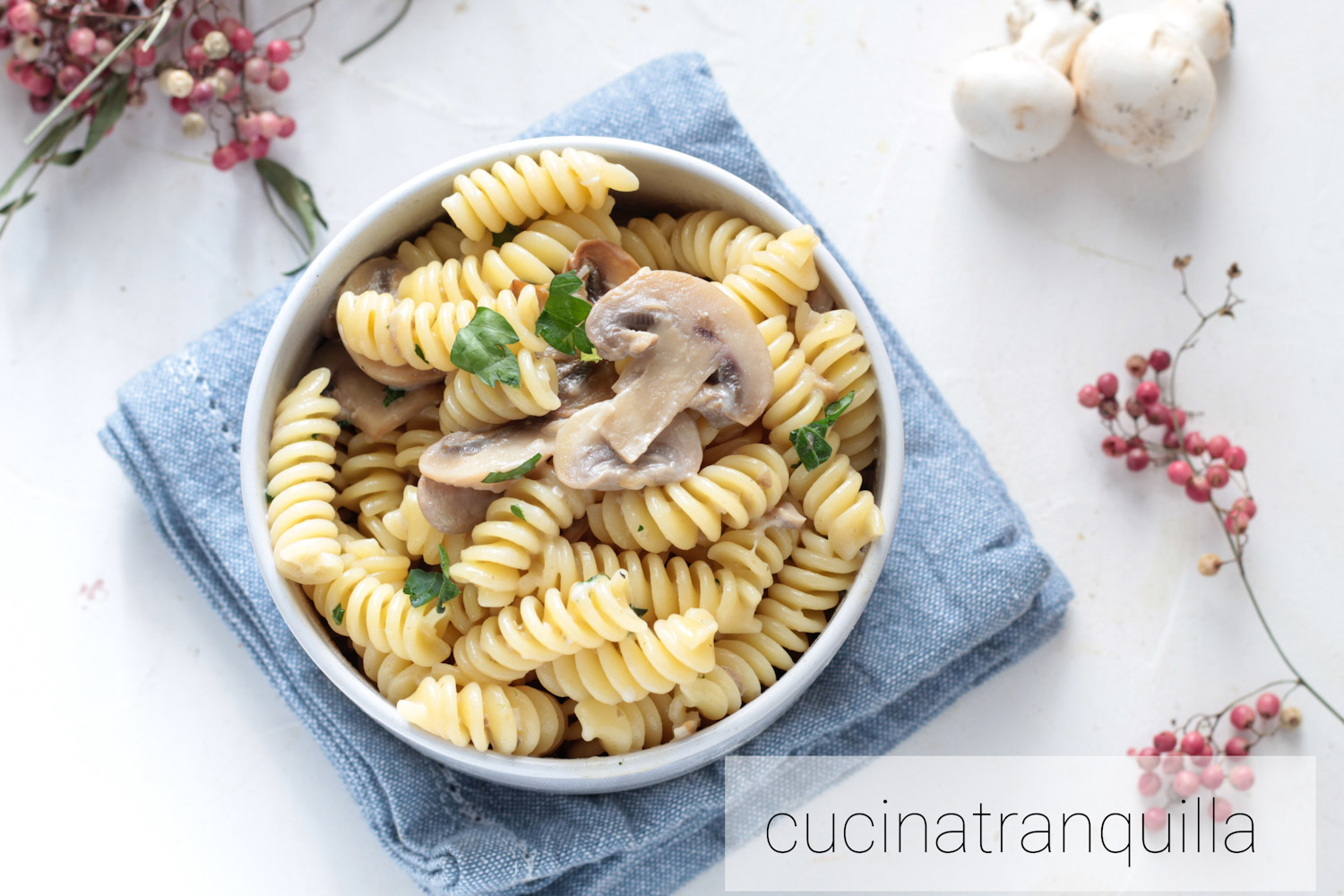 Fusilli cremosi ai funghi
