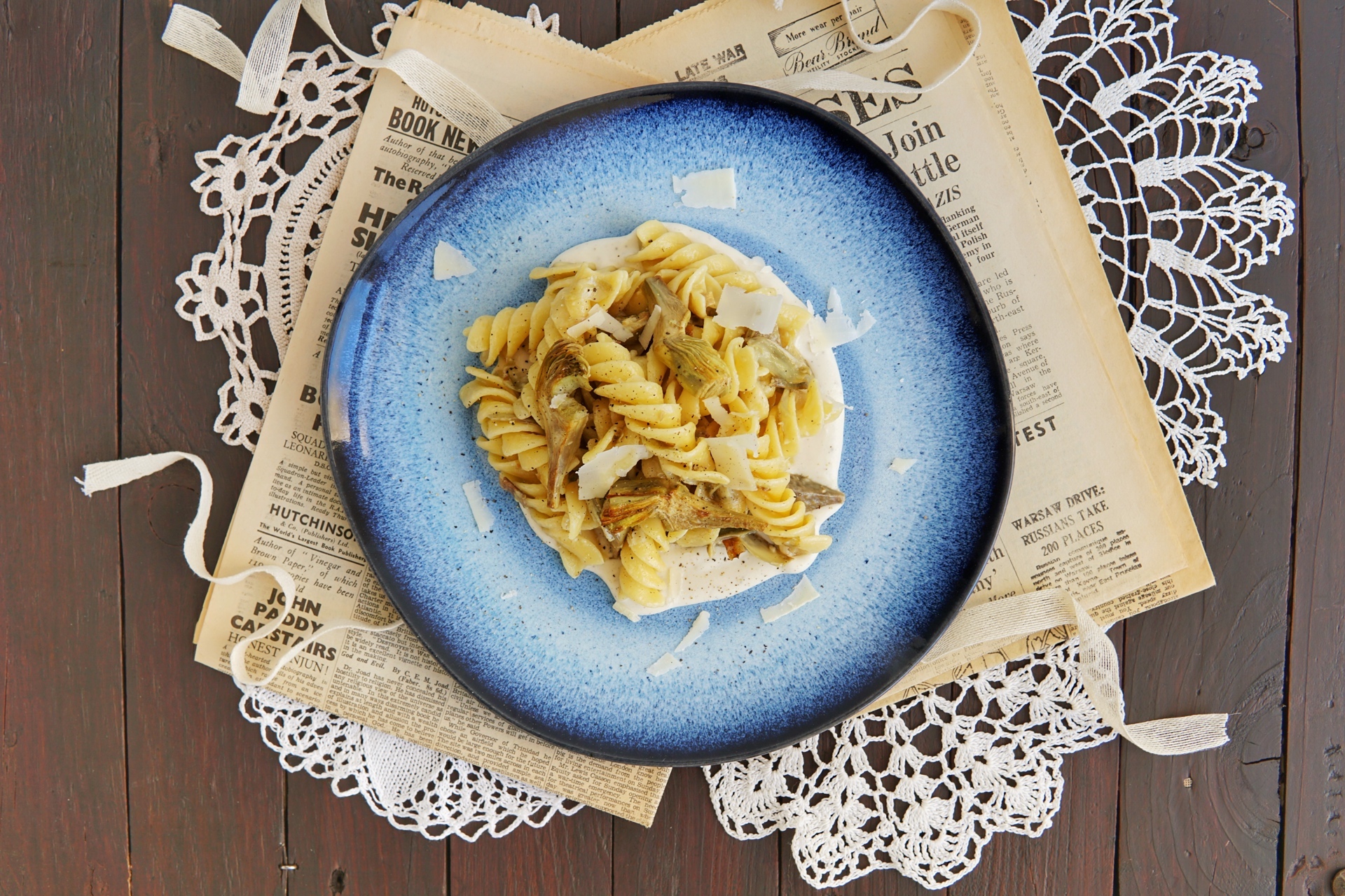 Fusilloni cacio, pepe e carciofi