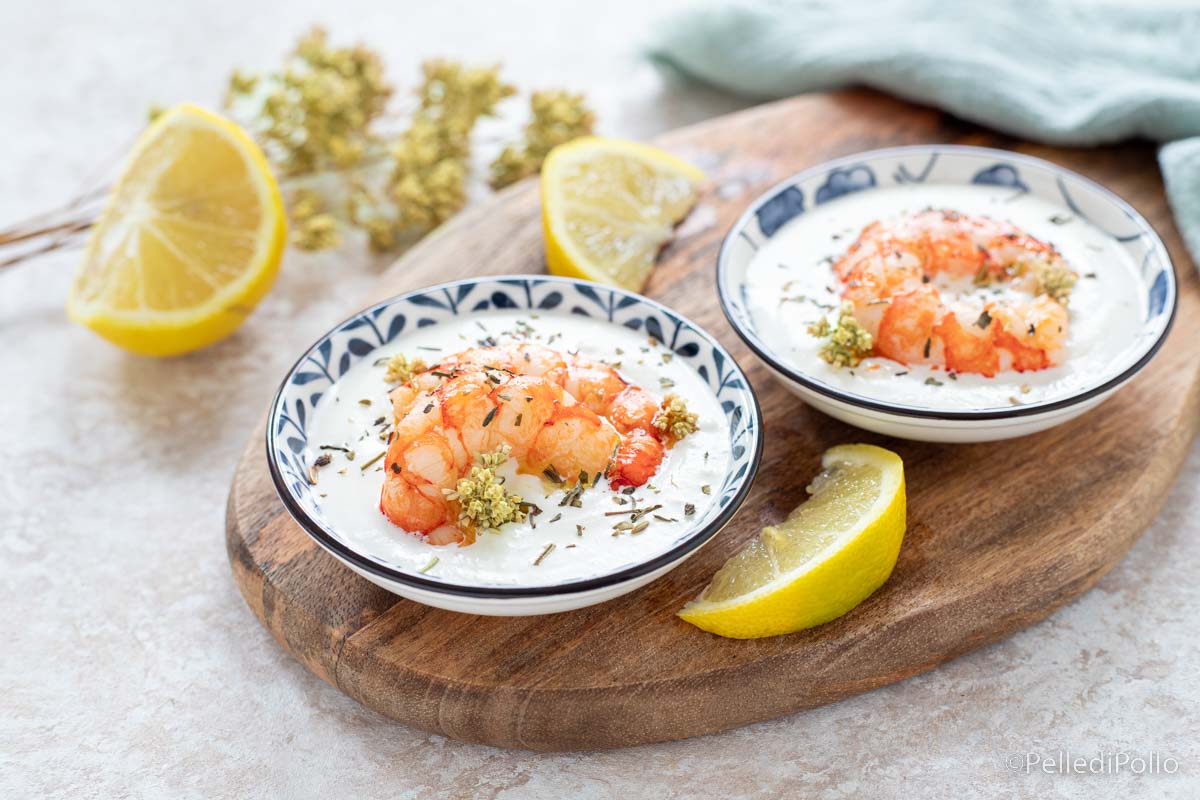 Gamberi con crema di burrata