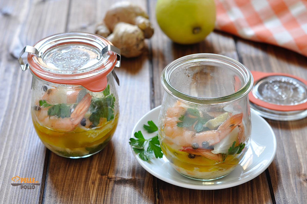 Gamberi con zenzero e limone in vasocottura