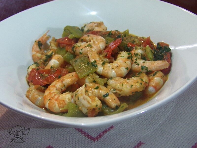 Gamberi piccanti con verdure