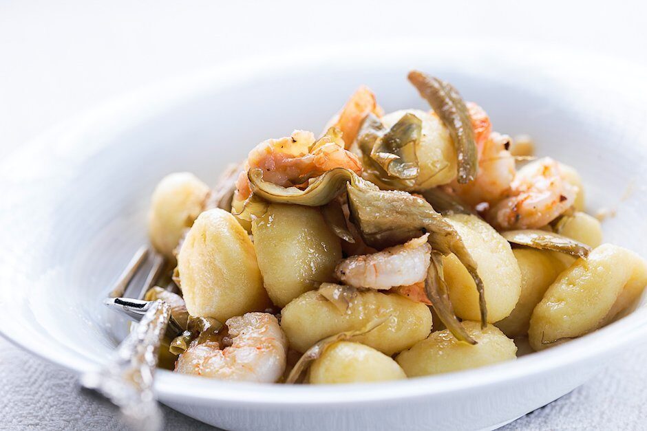 Gnocchi carciofi e gamberi