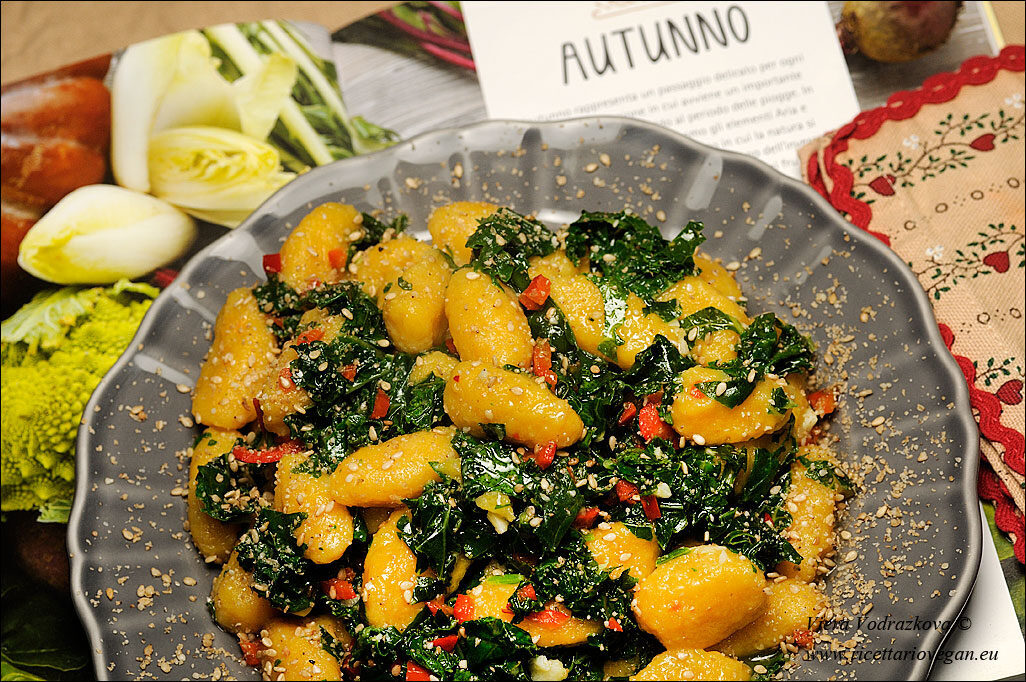 Gnocchi di butternut con kale,spinaci e jalapeno rosso
