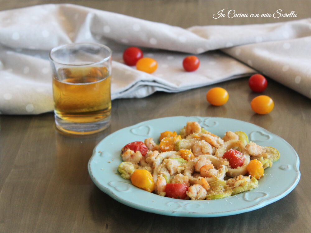 Gratin di totani e gamberi con verdure