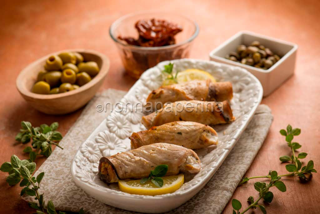 Gusta l’antipasto con gli involtini di pesce spada ripieni