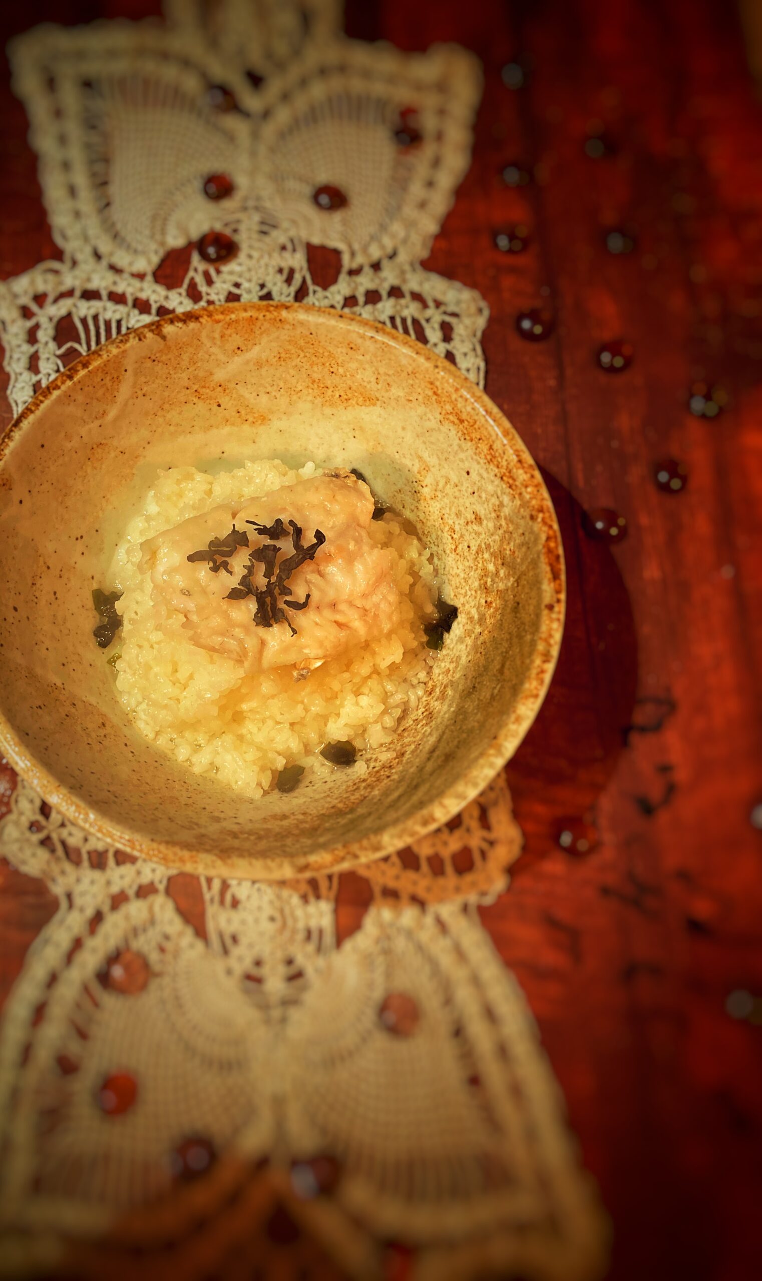 Halibut con riso glutinoso in brodo di miso