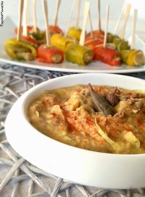 Hummus ai capperi e succo di arancia