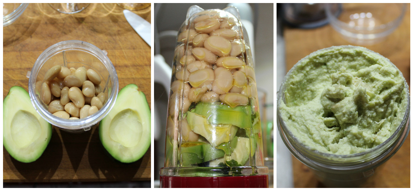 Hummus di avocado e fagioli bianchi con verdure croccanti