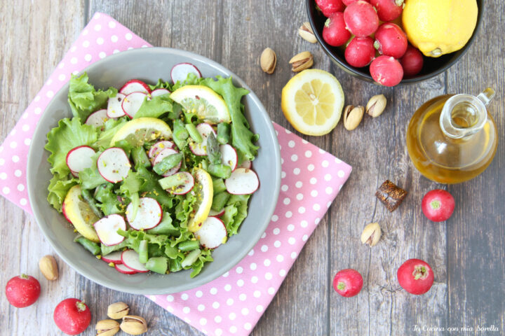 Insalata con ravanelli  asparagi e pistacchi