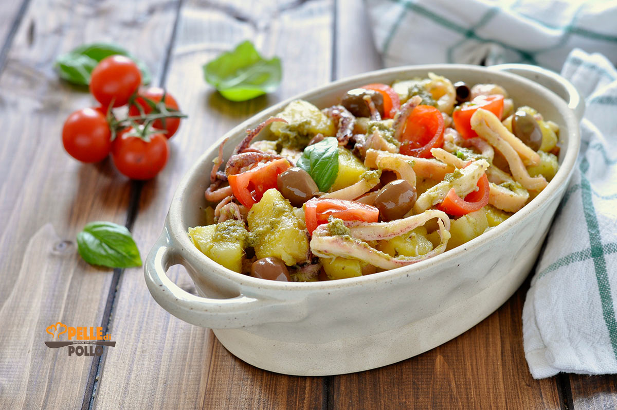 Insalata di calamari con patate e pesto