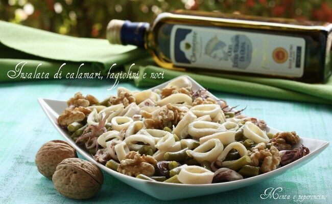 Insalata di calamari, fagiolini e noci