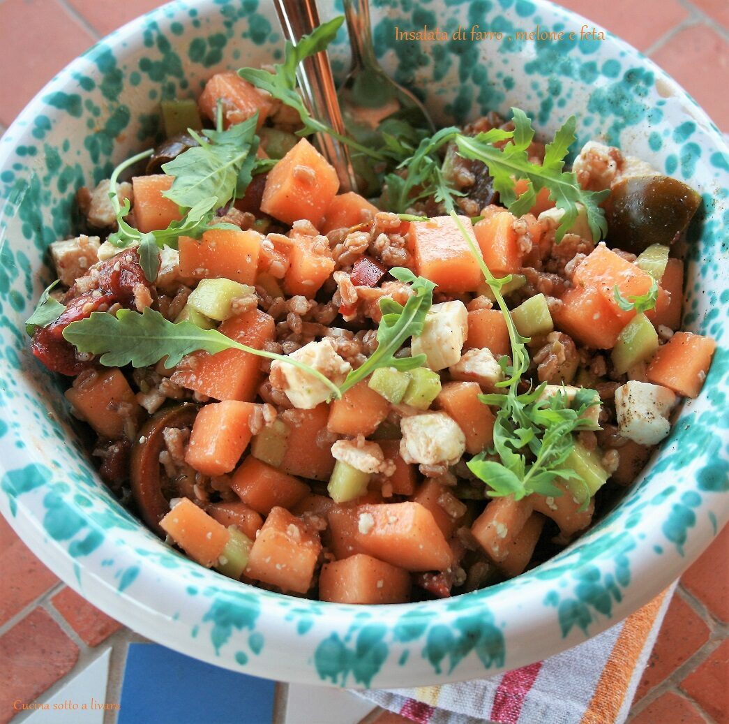 Insalata di farro , feta e melone