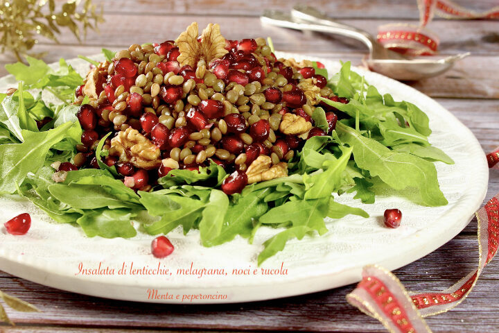 Insalata di lenticchie, melagrana, noci e rucola