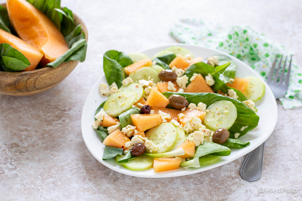 Insalata di melone, cetrioli e feta