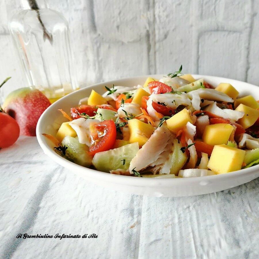 Insalata di merluzzo al mango e pomodorini