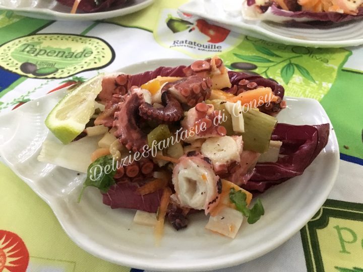 Insalata di polpo con carote e radicchio rosso
