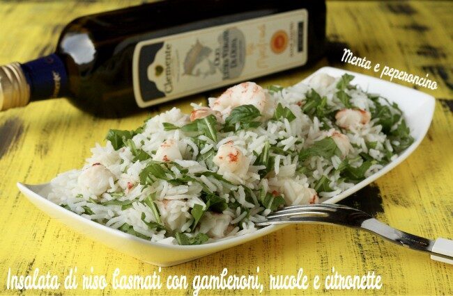 Insalata di riso basmati gamberoni, rucola e citronette