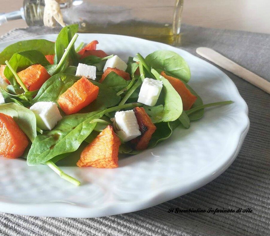 Insalata di spinacini, zucca e feta