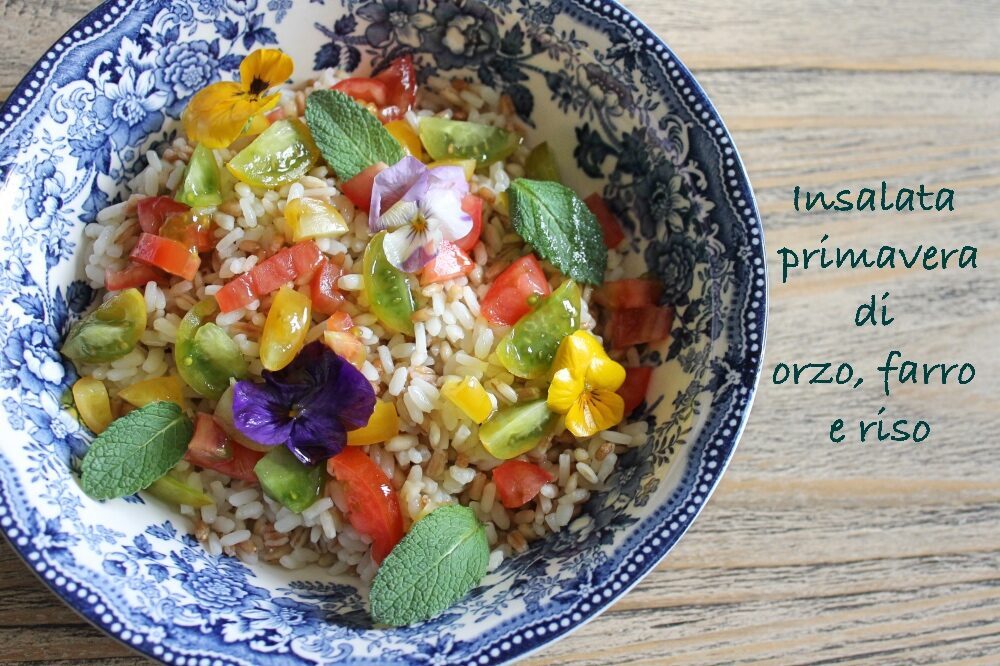 Insalata primavera di orzo, farro e riso