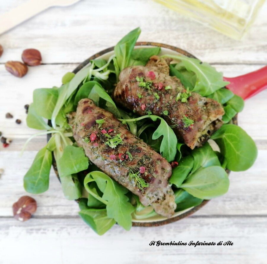 Involtini di arista alle nocciole e rughetta