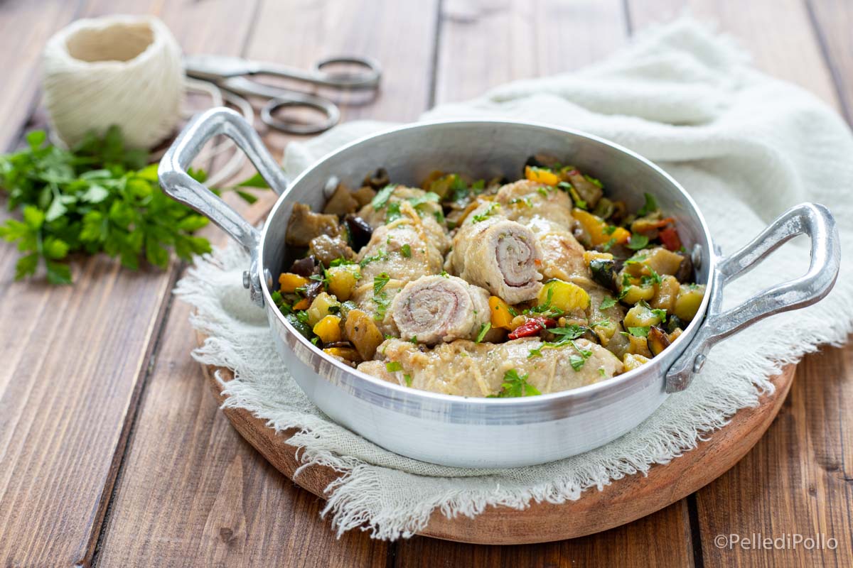 Involtini di carne con verdure in padella