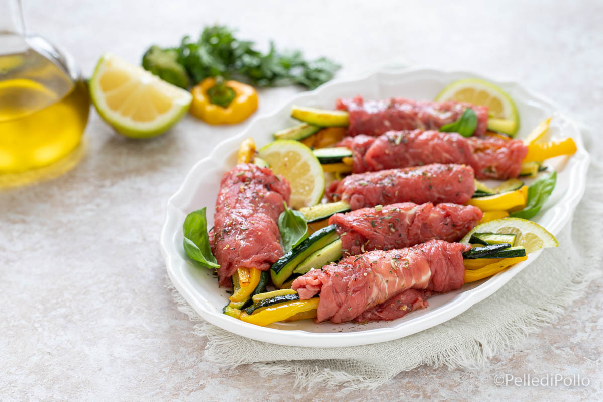 Involtini di carpaccio con verdure e ricotta