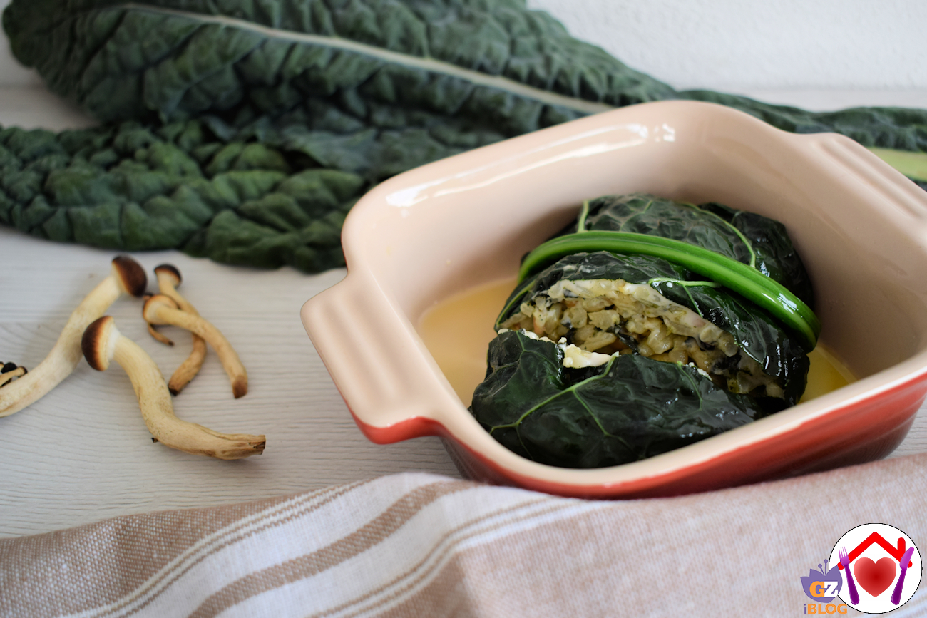 Involtini di cavolo nero con tris di cereali e funghi