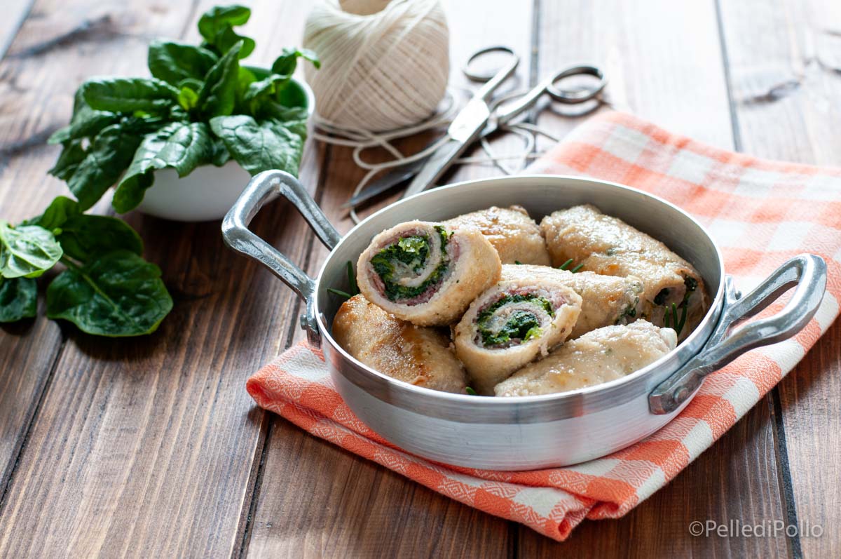 Involtini di lonza con spinaci e pancetta