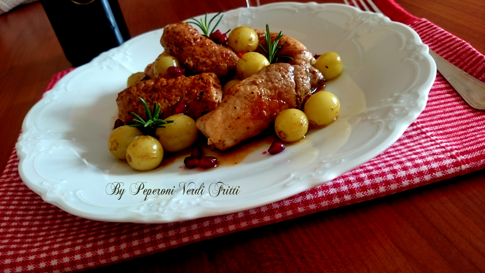 Involtini di lonza di maiale con miele uva e melagrana