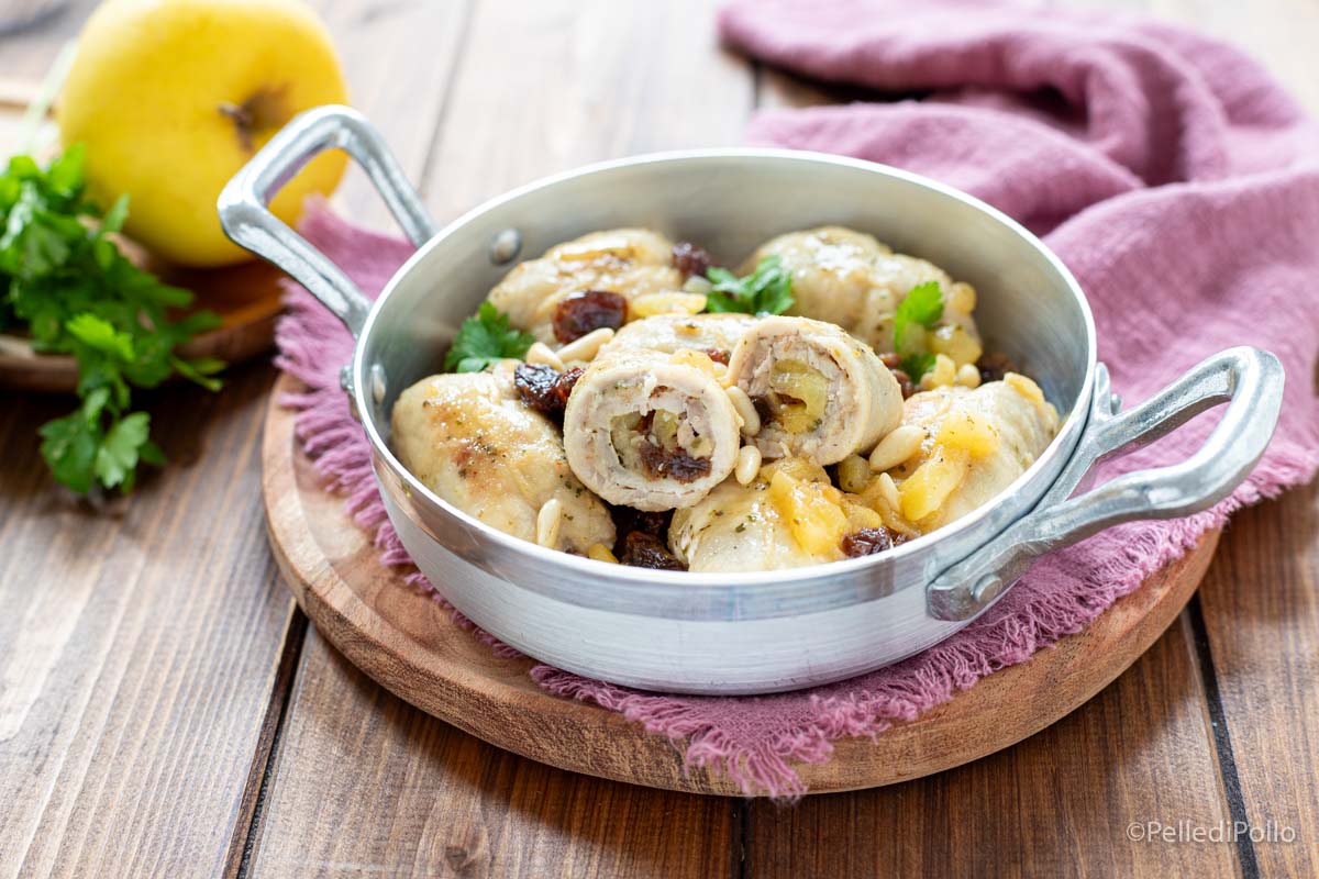 Involtini di maiale con mele e uvetta