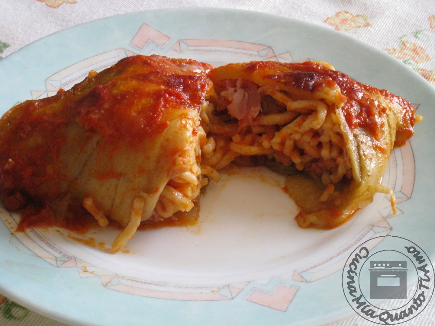 Involtini di melanzane con tagliolini e prosciutto
