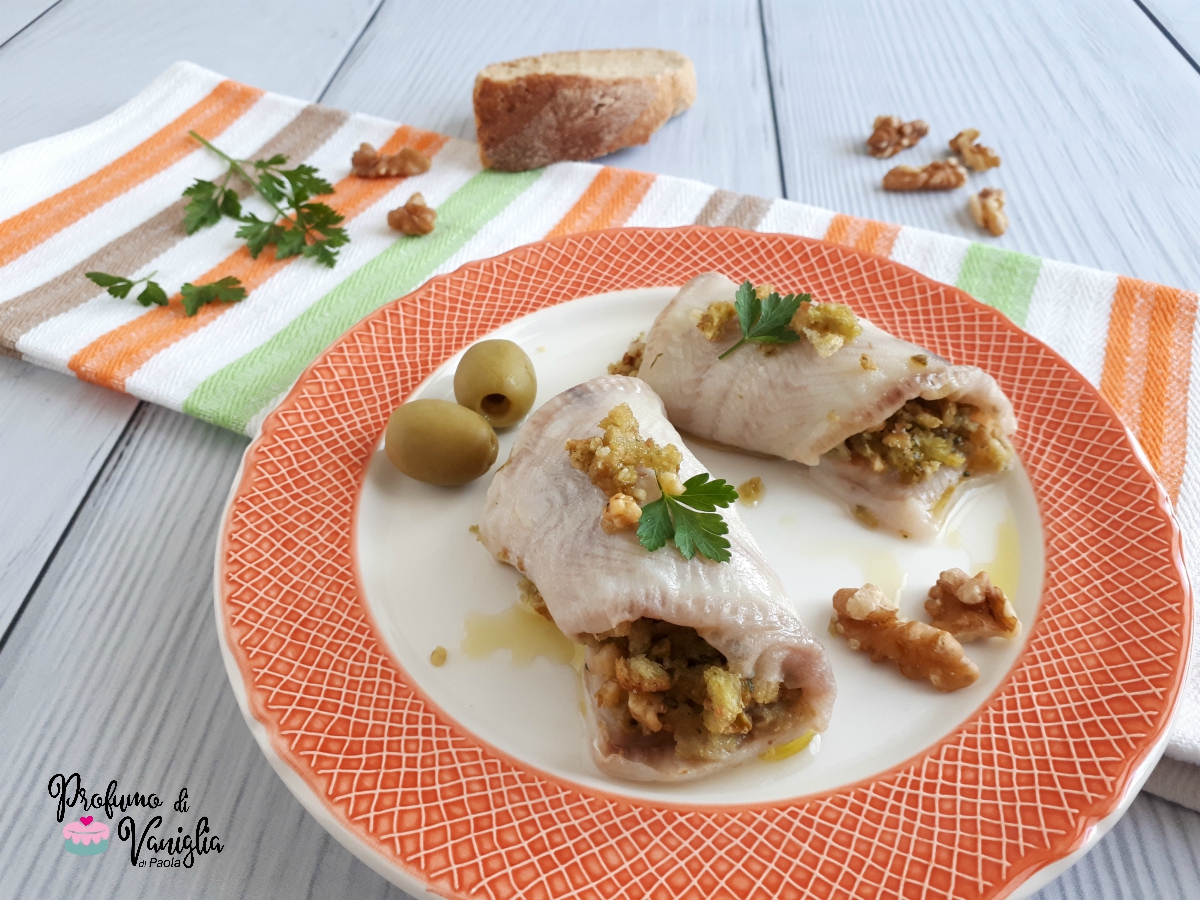 Involtini di platessa con noci e olive