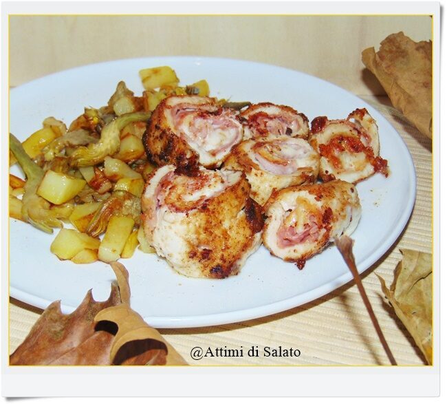 INVOLTINI DI POLLO CON PATATE E CARCIOFI