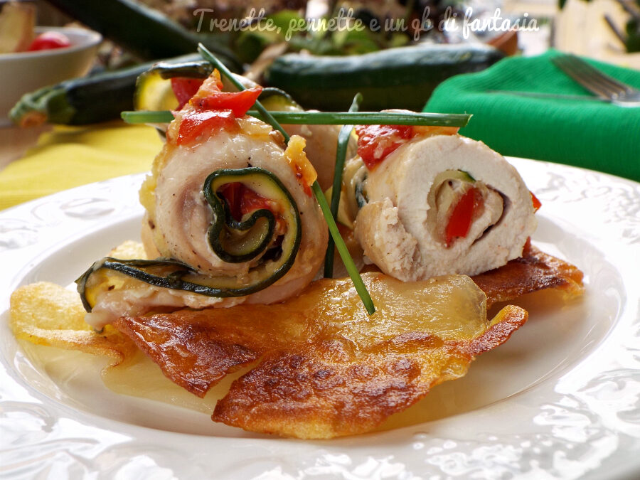 Involtini di pollo con zucchine pomodoro e zenzero