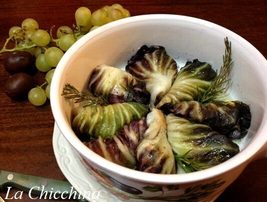Involtini di radicchio con castagne e toma