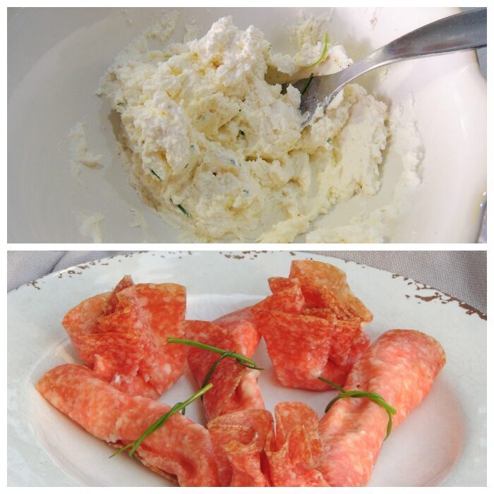 Involtini di salame e caprino